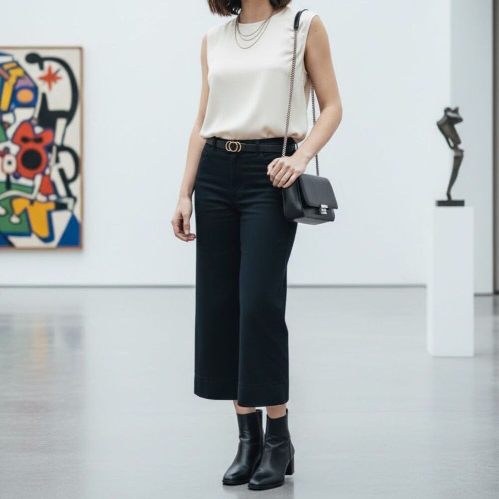 Sandro Elegant Dark Navy Cropped Trousers Size 34